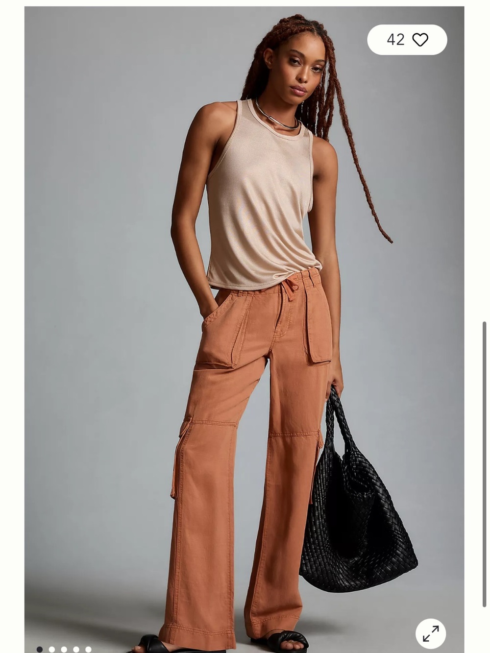 Pilcro Wide-Leg Utility Beachy Cargo Pants in Terracotta Brown Anthropologie 25